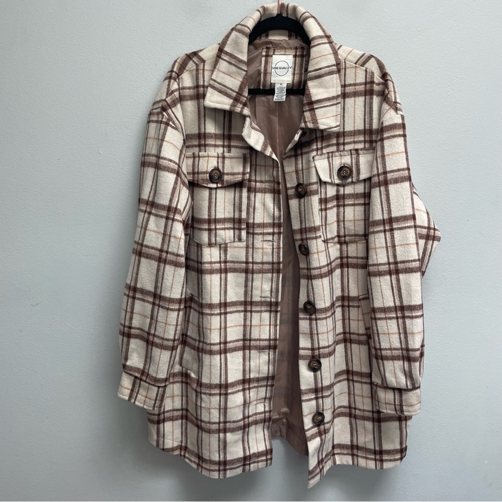 Vine & Valley womens shacket oversized plaid wool blend with pockets size XL